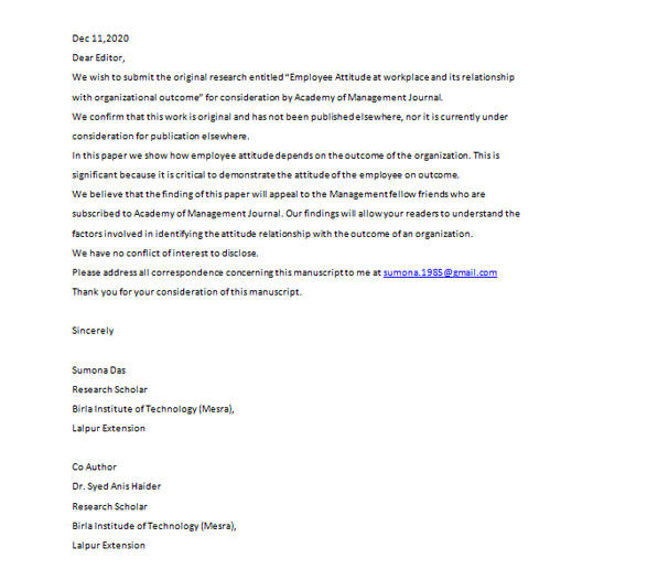 cover letter paper submission examples